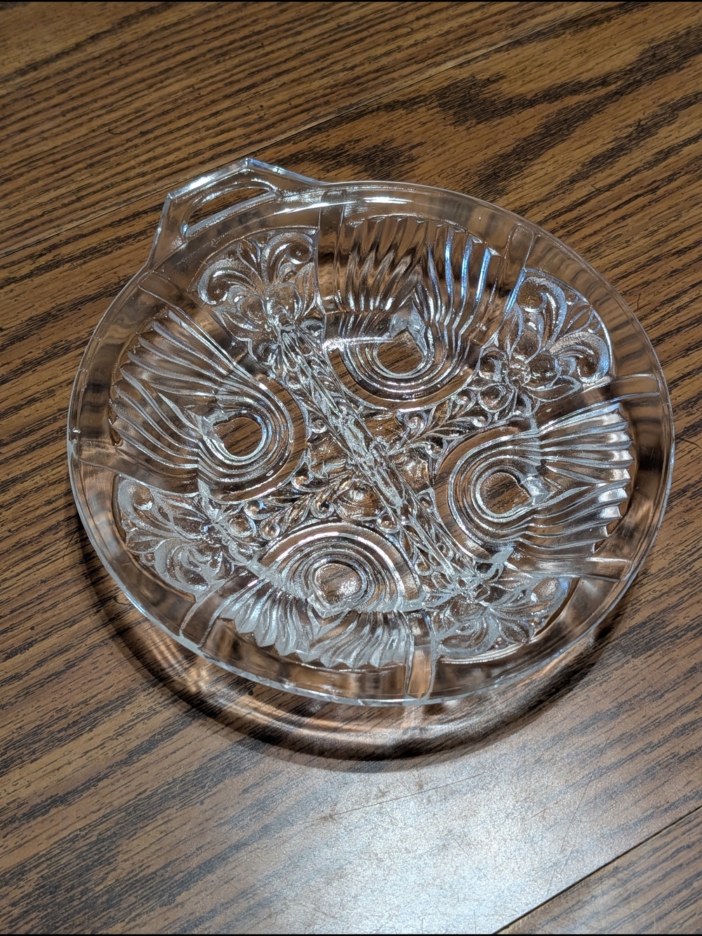 Vintage Indiana Glass Killarney One Handle Divided Serving/Relish Dish